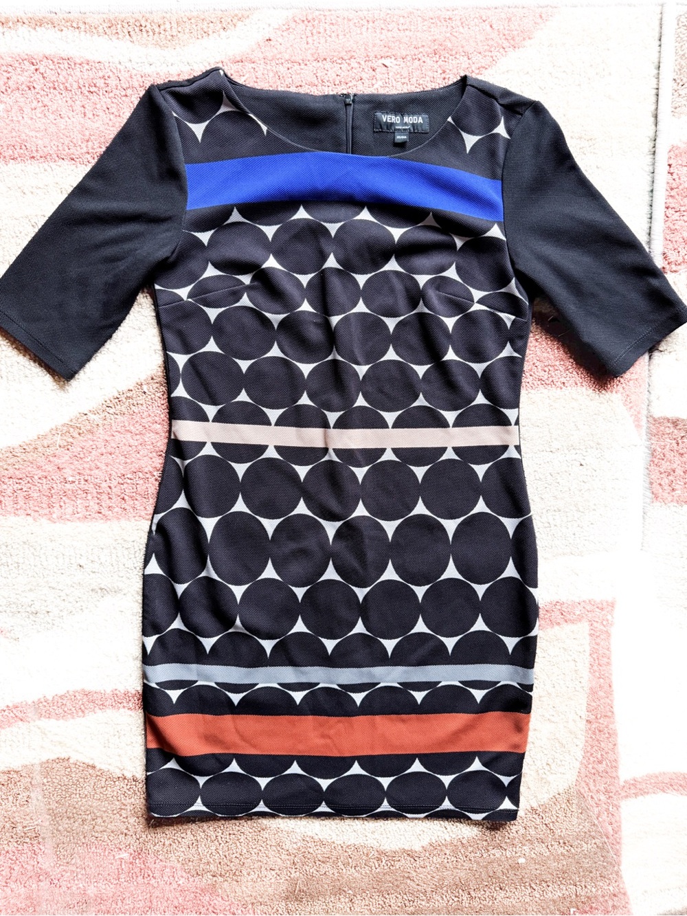Vero Moda Oval Square 1/2 Jersey Dress Colorblock Polka Dot Mini Shift 165/84A